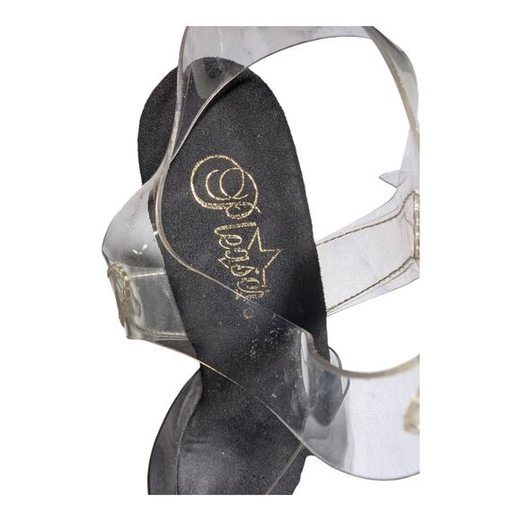 Pleaser Adore 708 Clear Vinyl Black Glitter Platform Spike Heel Dancer Sandals 8 - Picture 5 of 7